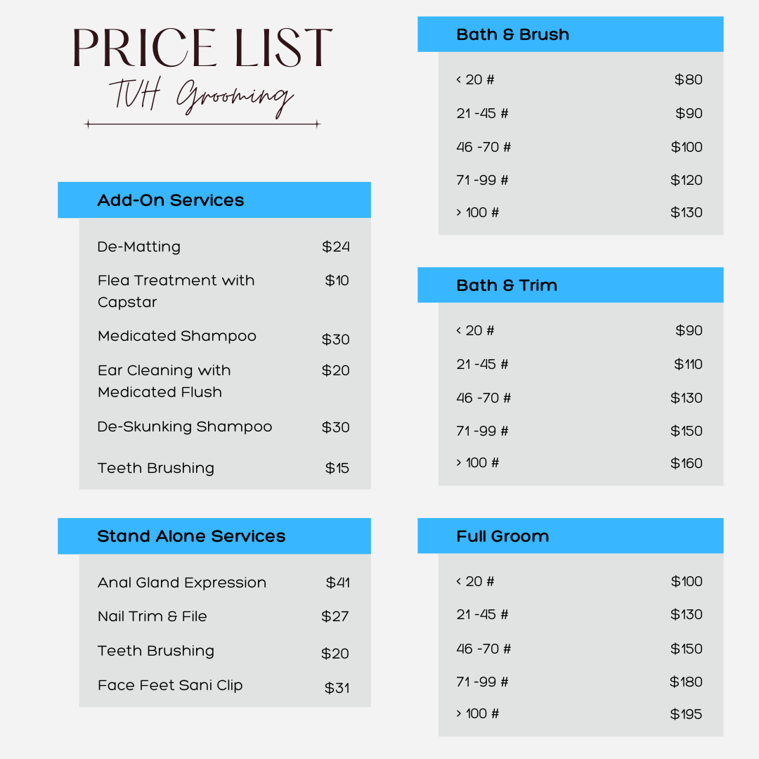 Grooming Price List